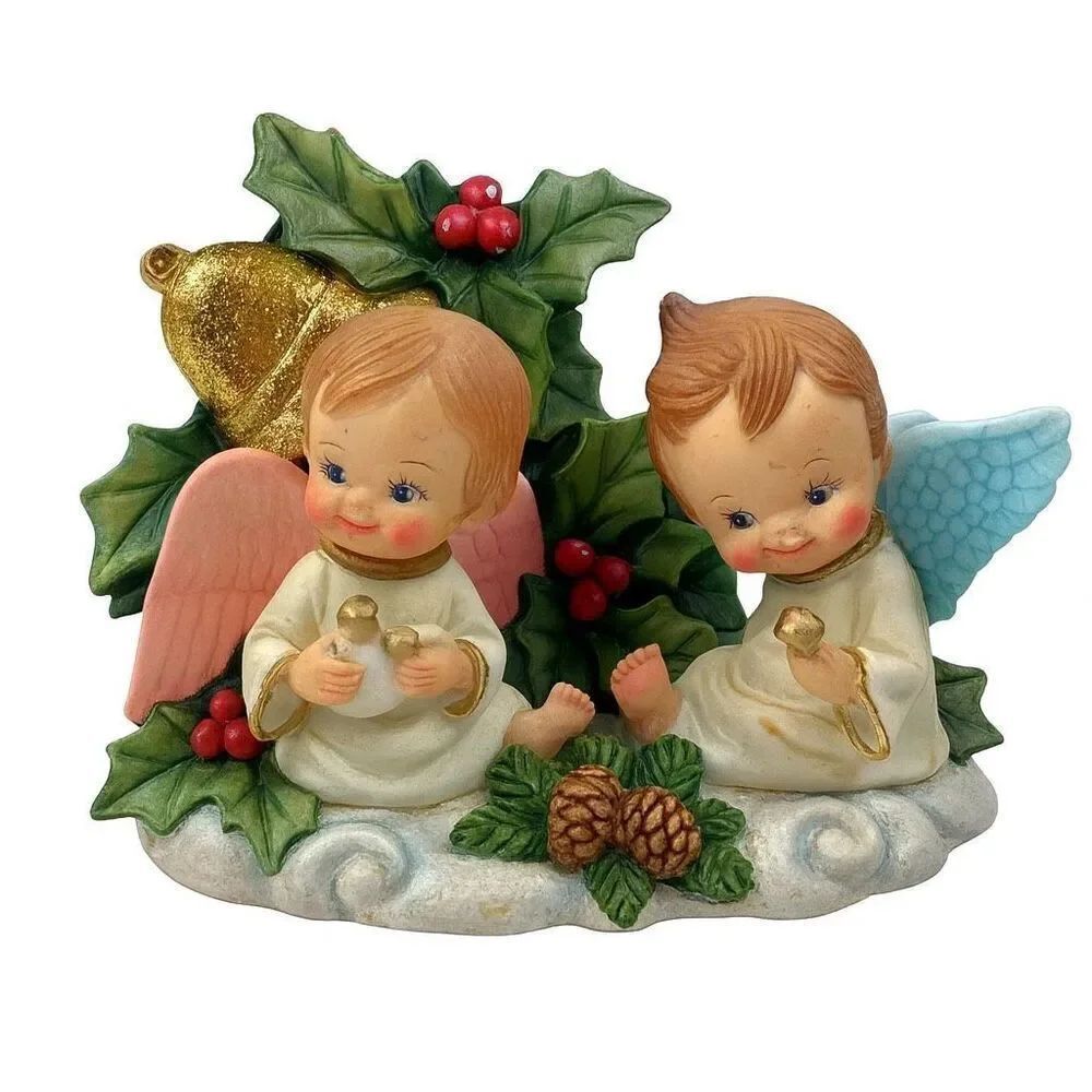 Vintage MCM Lot of two baby Angel ornaments. British Hong Kong.